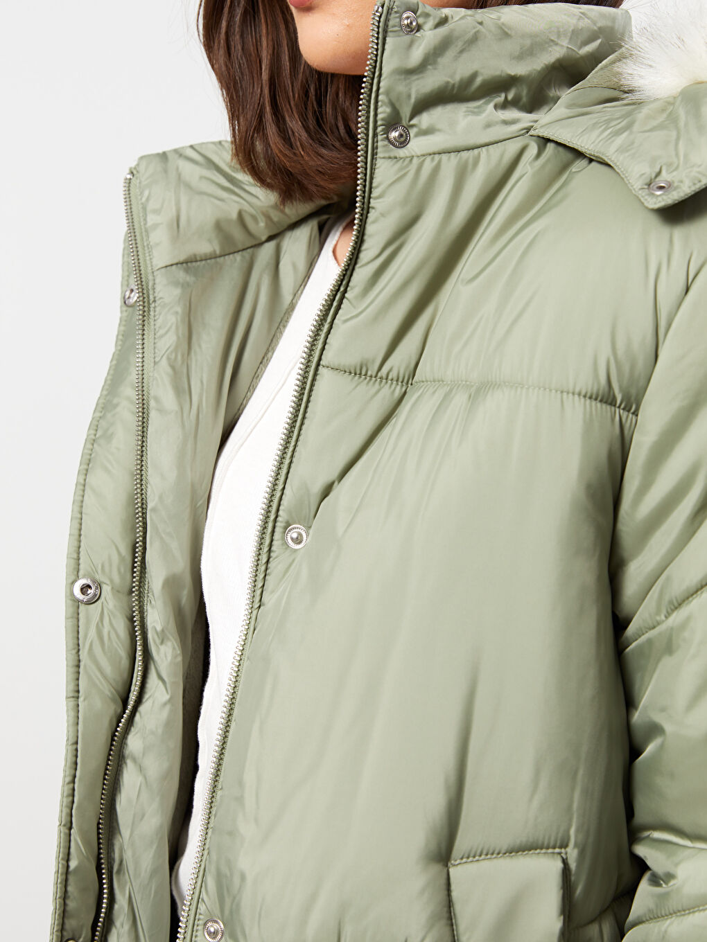 Women's Hooded Plain Puffer Coat-2