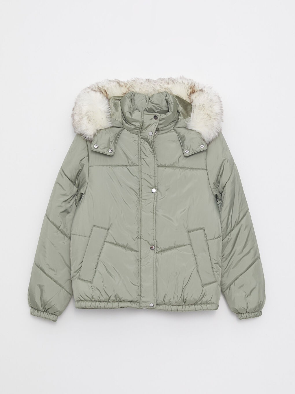 Women's Hooded Plain Puffer Coat-5