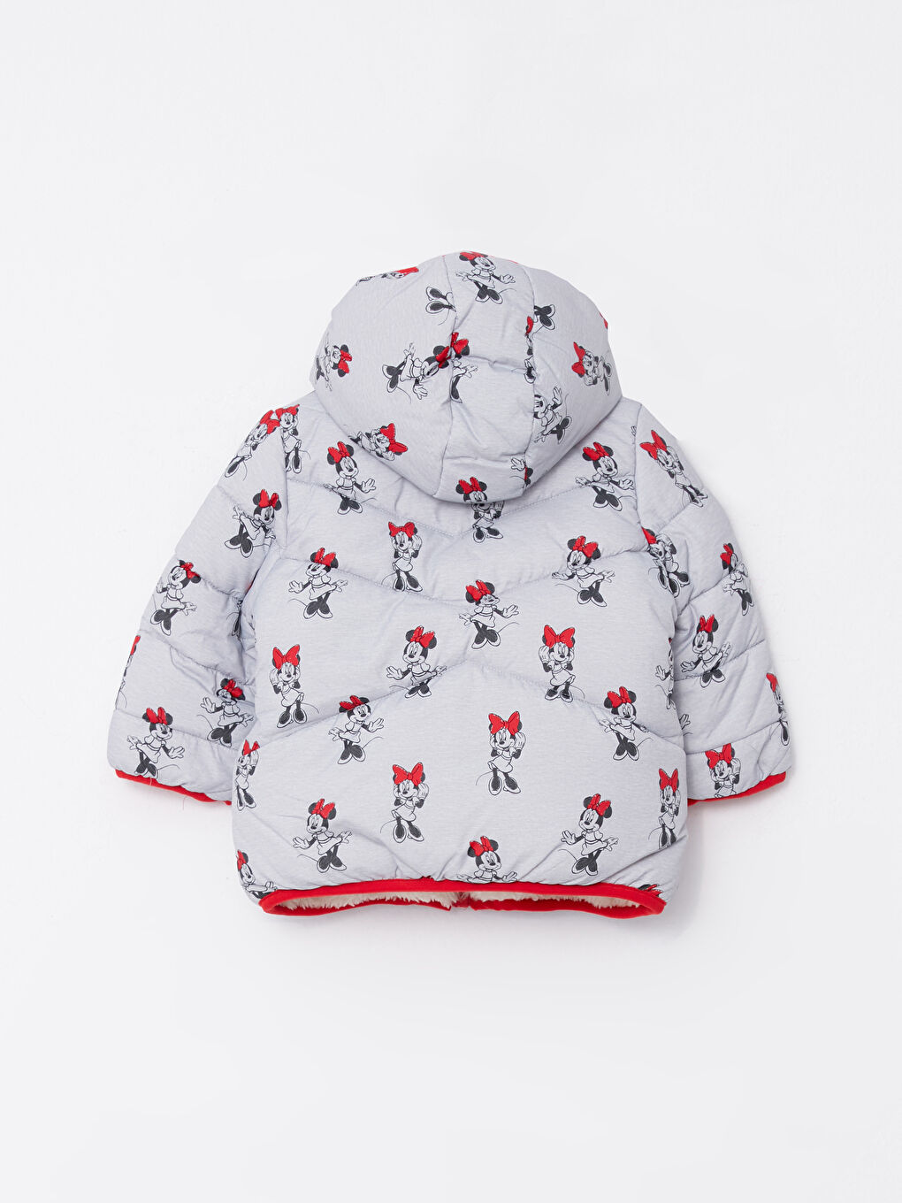 Gri Kapüşonlu Uzun Kollu Minnie Mouse Baskılı Kız Bebek Mont-4