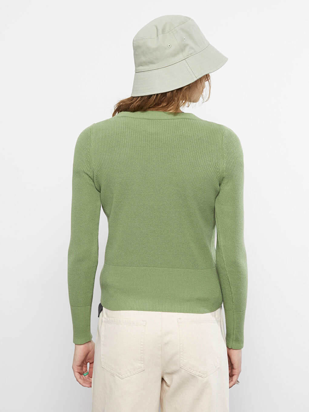 Crew Neck Plain Long Sleeve Women's Knitwear Sweater-3