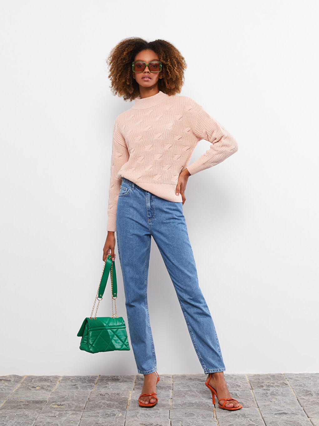 Half Turtleneck Self Patterned Long Sleeve Women's Tricot Sweater