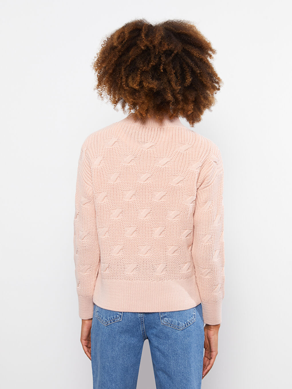 Half Turtleneck Self Patterned Long Sleeve Women's Tricot Sweater-3