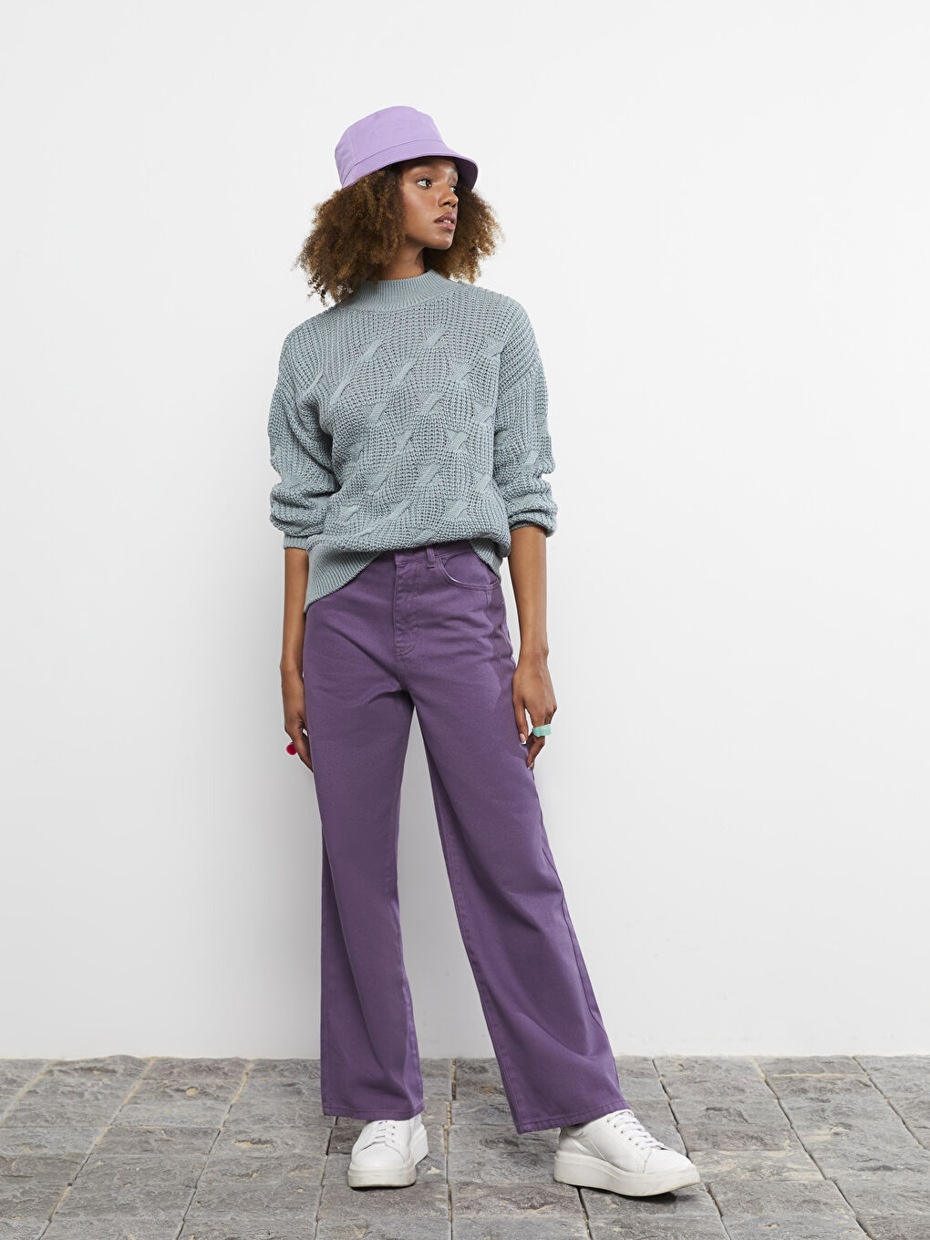 Yeşil Yarım Balıkçı Yaka Kendinden Desenli Uzun Kollu Kadın Triko Kazak-2