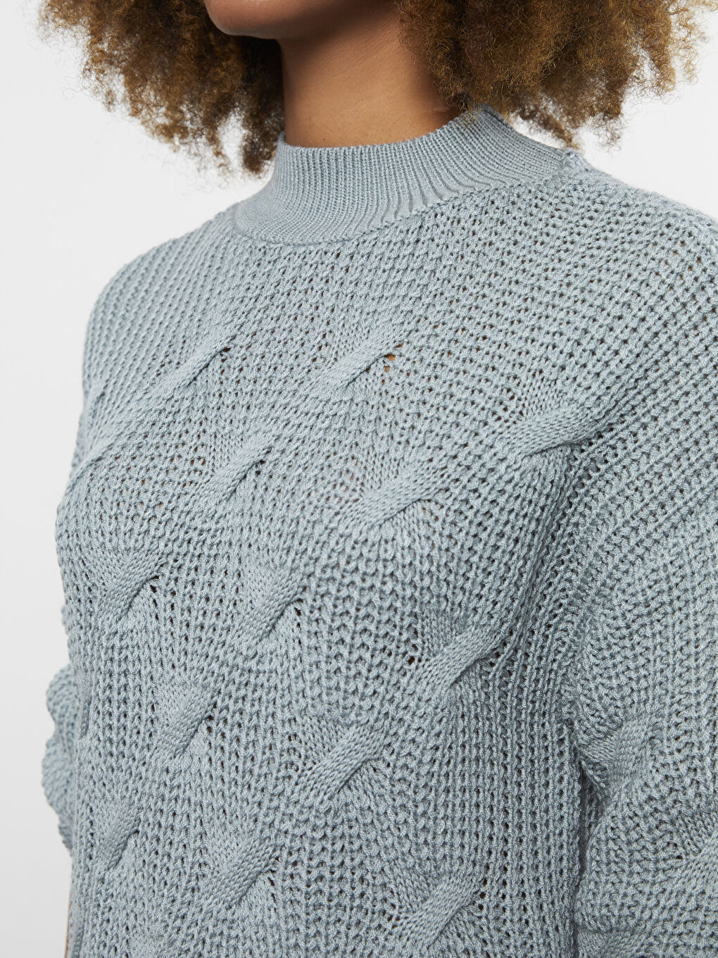 Yeşil Yarım Balıkçı Yaka Kendinden Desenli Uzun Kollu Kadın Triko Kazak-4