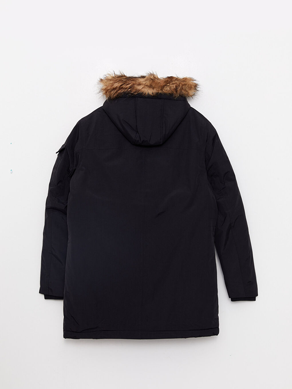 Siyah Standart Kalıp Kapüşonlu Kalın Erkek Parka-6