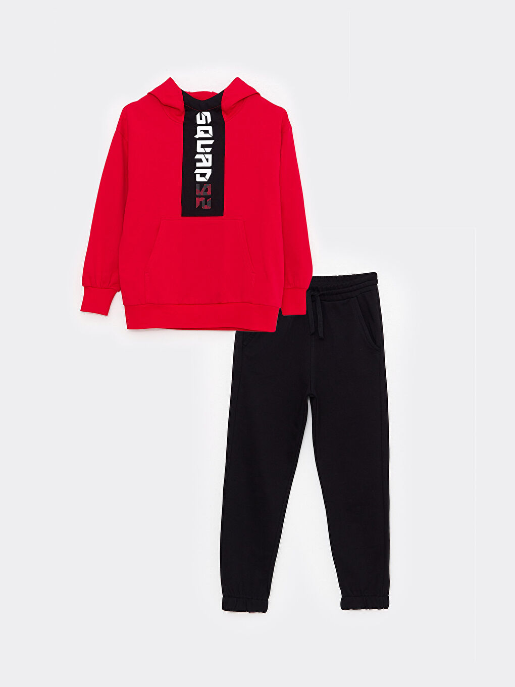 Kırmızı Kapüşonlu Baskılı Uzun Kollu Erkek Çocuk Sweatshirt ve Eşofman Altı