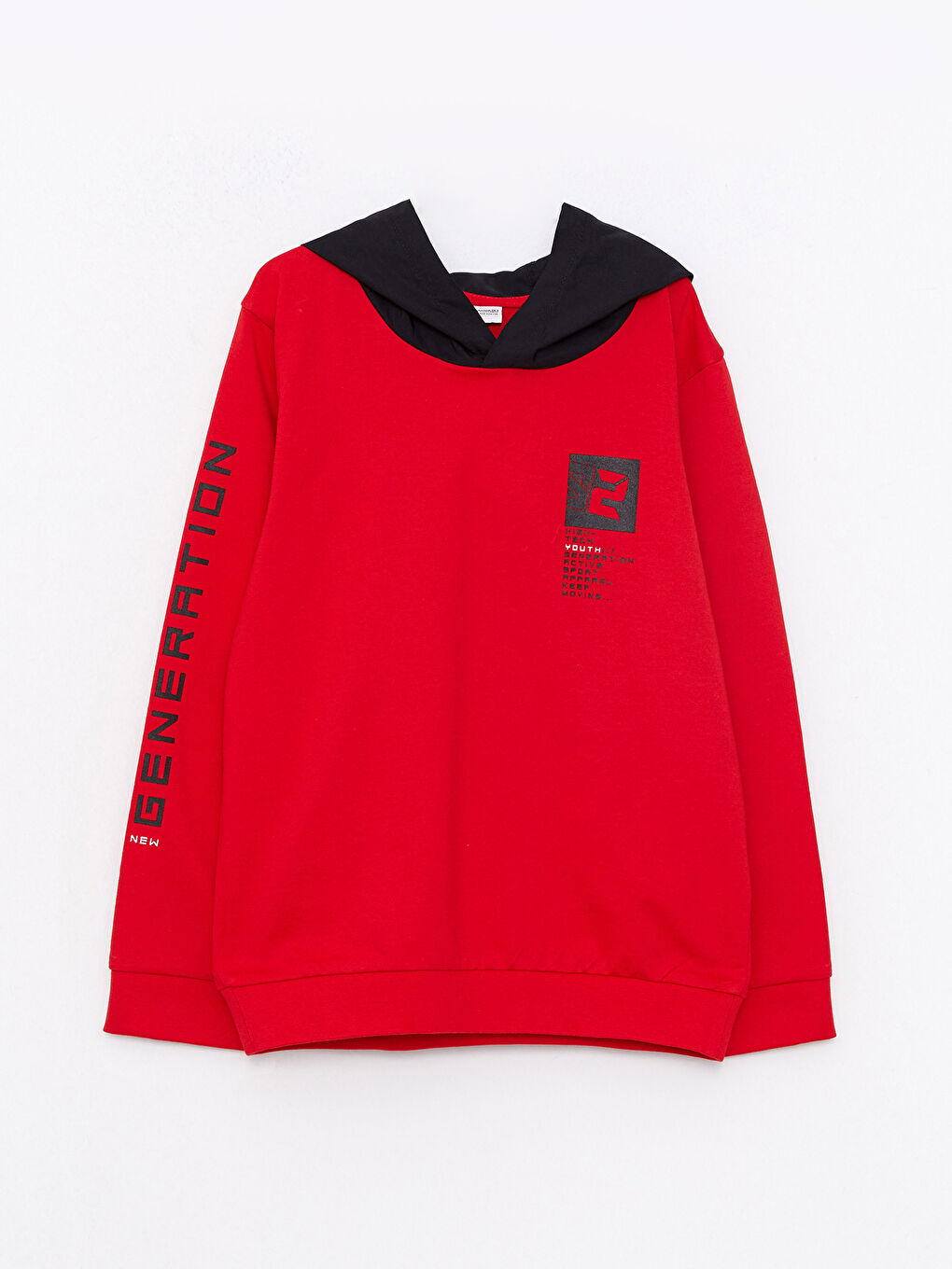 Kırmızı Kapüşonlu Baskılı Uzun Kollu Erkek Çocuk Sweatshirt
