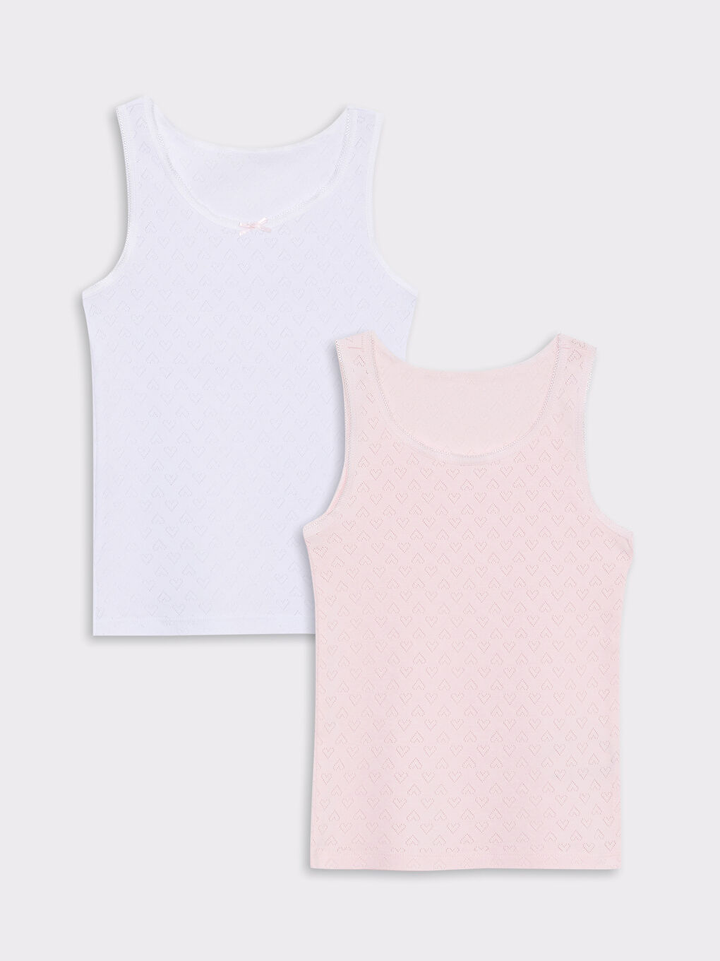 Beyaz Bisiklet Yaka Kendinden Desenli Kız Çocuk Atlet 2'li