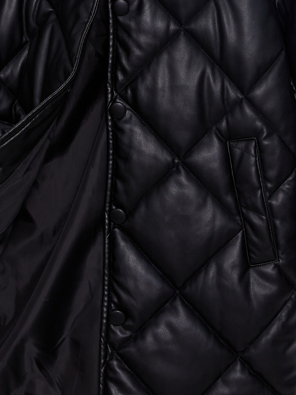 Пальто зі штучної шкіри з відкладним коміром, стьобане, довгий рукав, для жінок-7