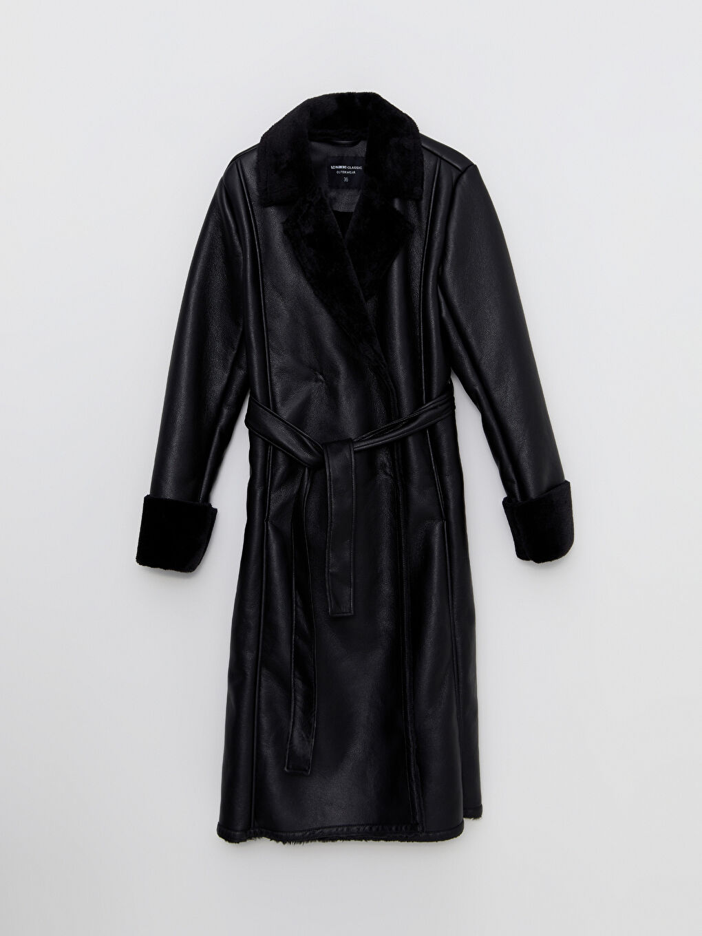 Shawl Collar Straight Long Sleeve Women's Leather Look Coat-6