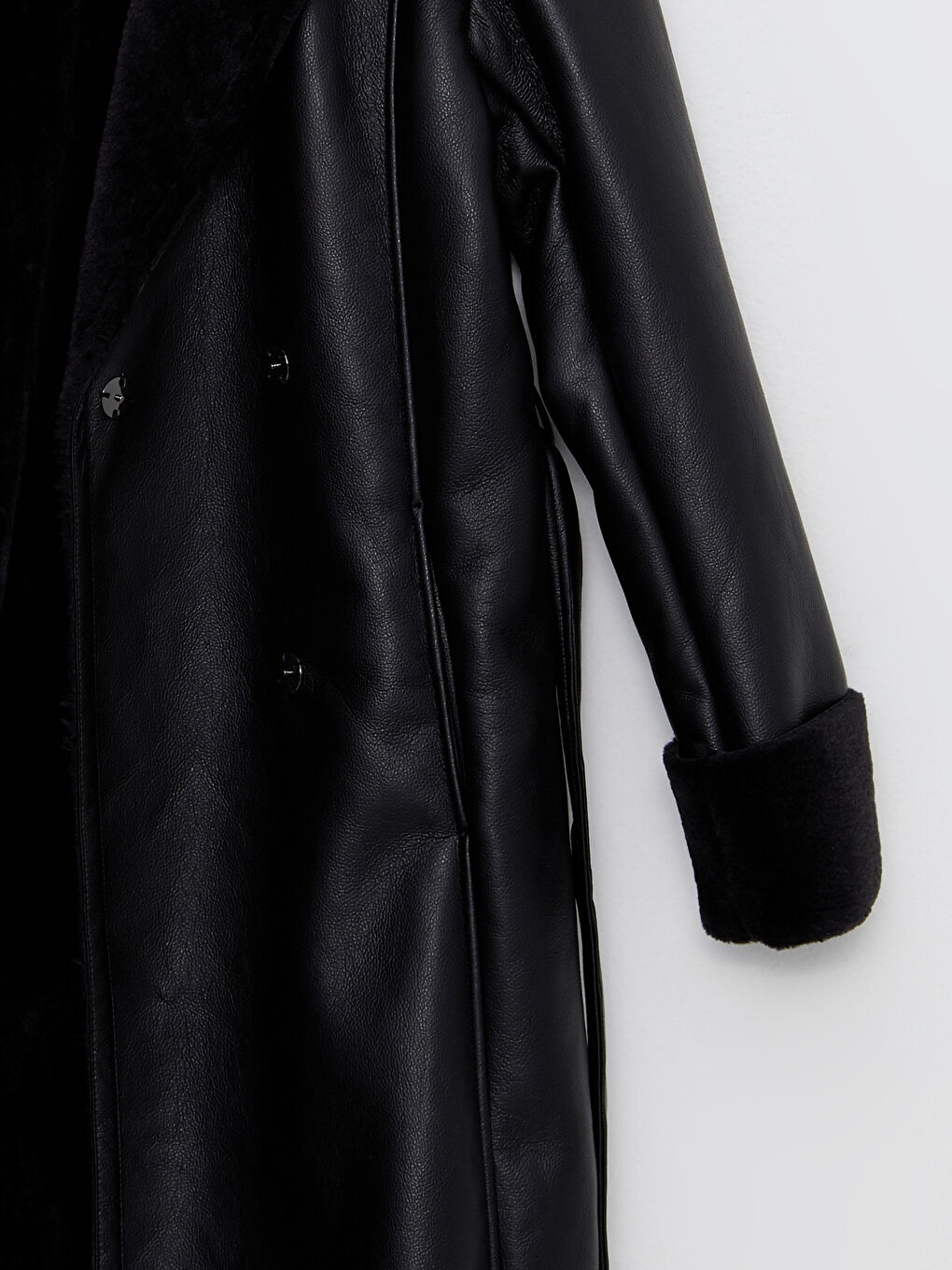 Shawl Collar Straight Long Sleeve Women's Leather Look Coat-7