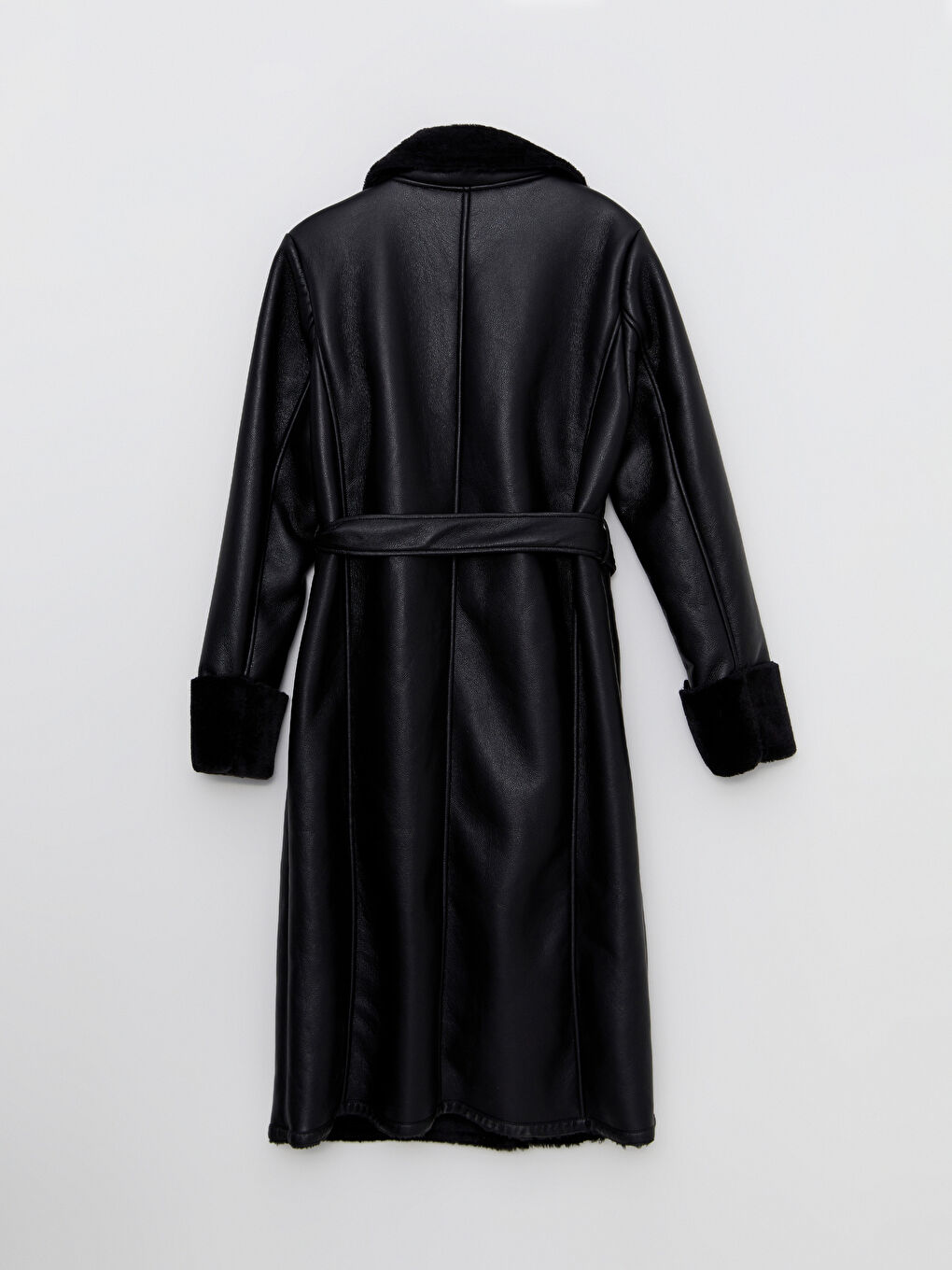 Shawl Collar Straight Long Sleeve Women's Leather Look Coat-8