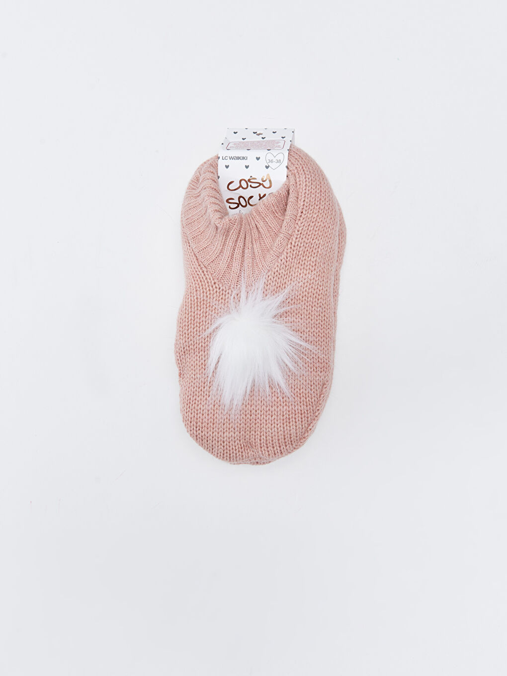 Lila Düz Ponpon Detaylı Kadın Triko Ev Çorabı