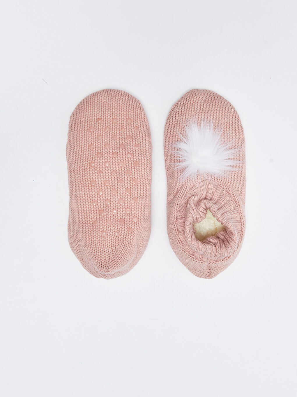 Lila Düz Ponpon Detaylı Kadın Triko Ev Çorabı-1