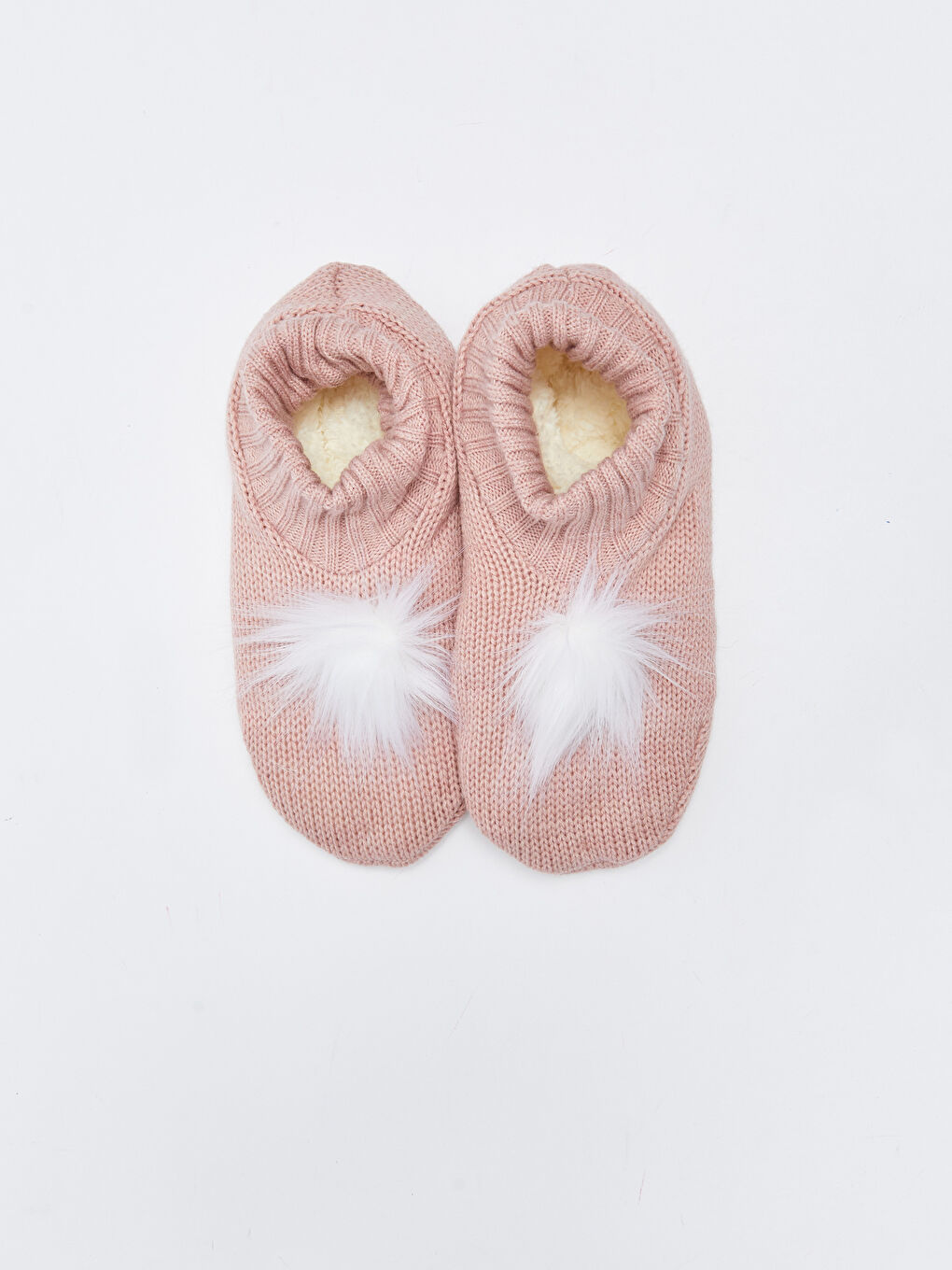 Lila Düz Ponpon Detaylı Kadın Triko Ev Çorabı-2