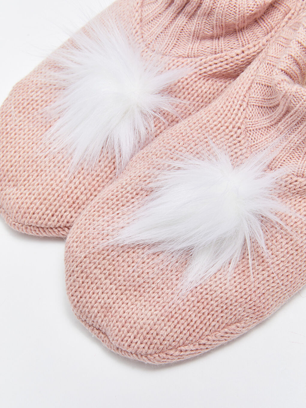 Lila Düz Ponpon Detaylı Kadın Triko Ev Çorabı-3