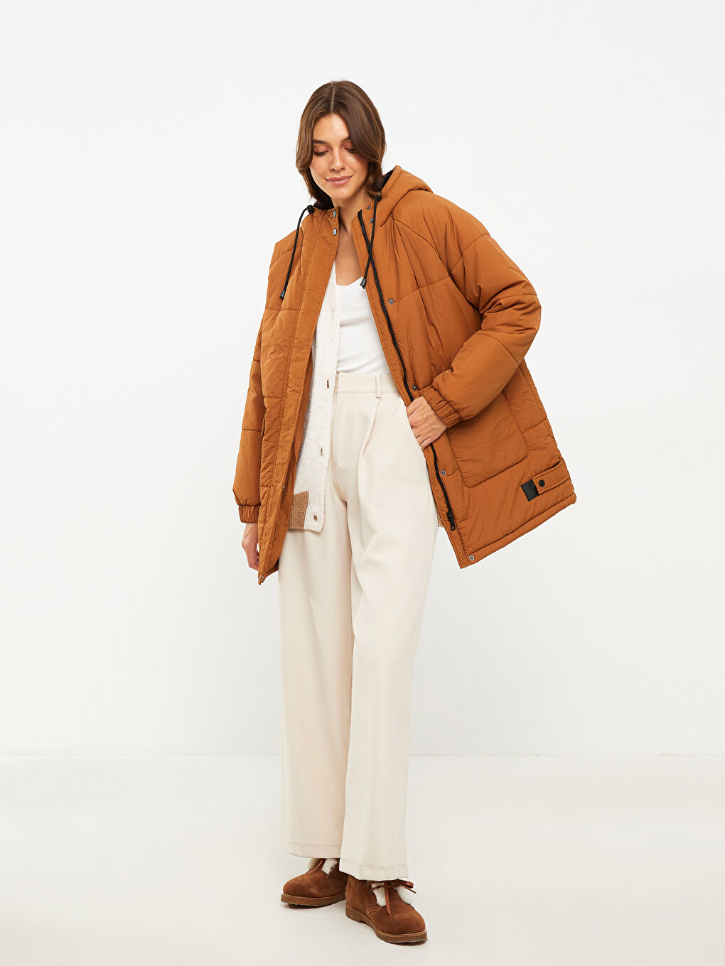 Hooded Regular Long Sleeve Women's Parka -W22817Z8-DCJ