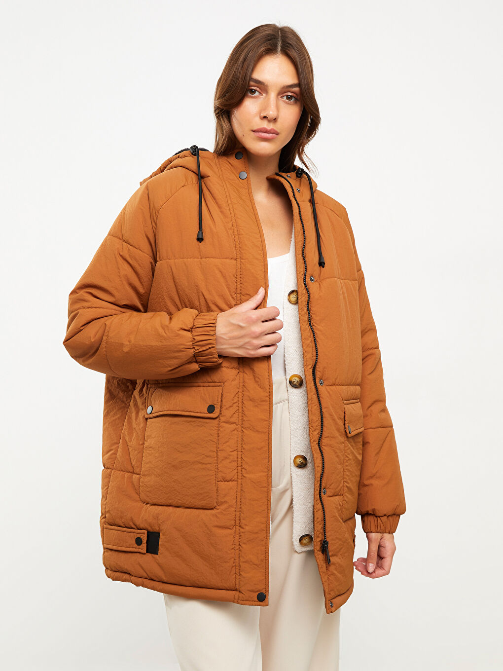 Hooded Regular Long Sleeve Women's Parka -W22817Z8-DCJ