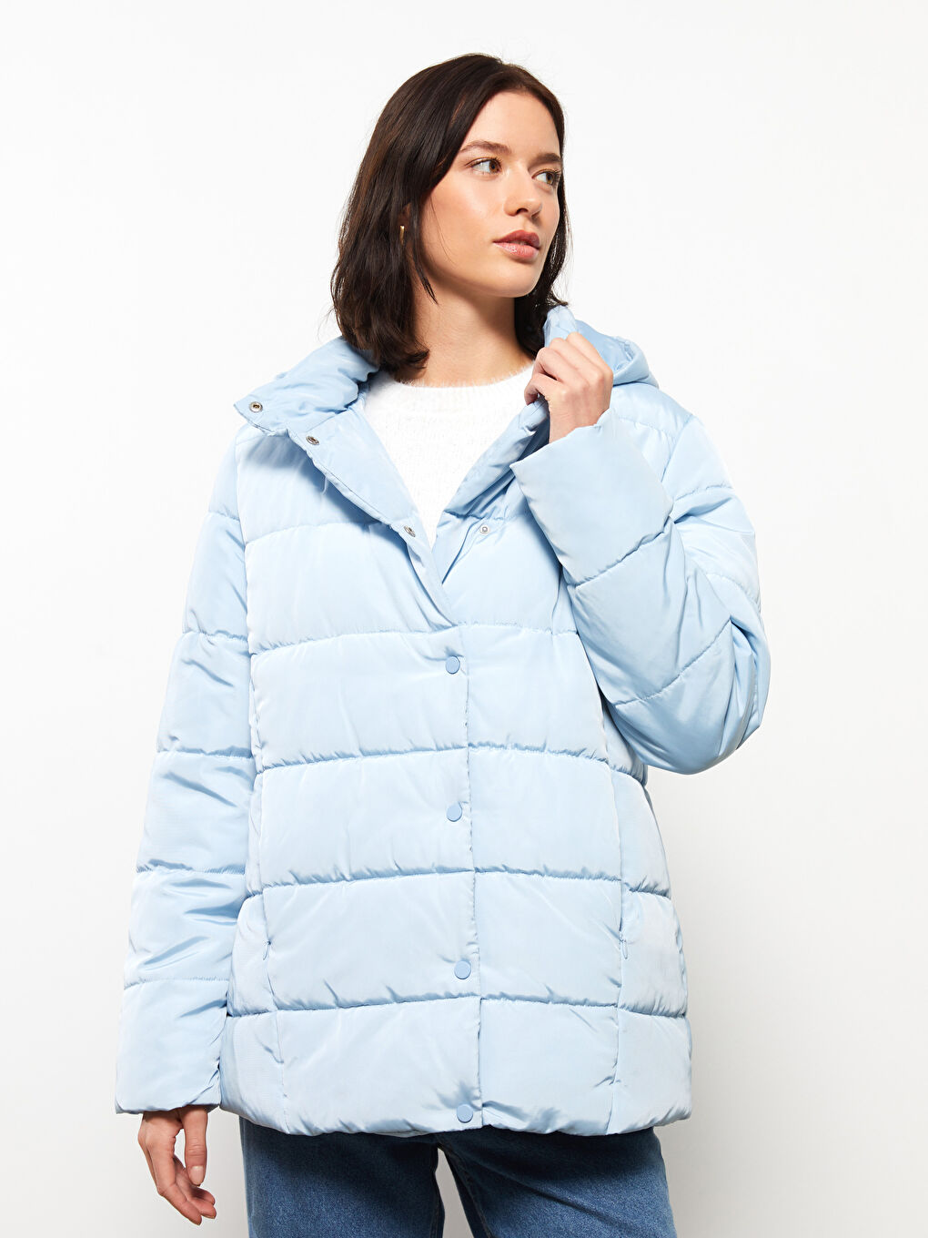 بالطو منتفخ سادة بكابوش للسيدات