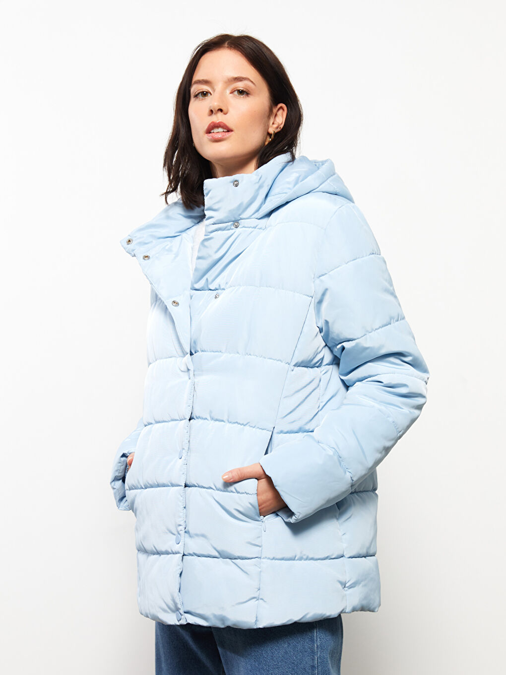 بالطو منتفخ سادة بكابوش للسيدات-1