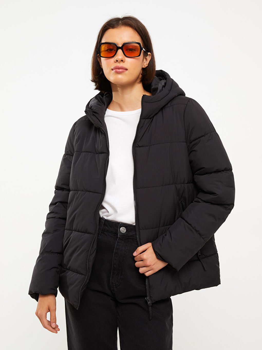 بالطو منتفخ سادة بكابوش للسيدات