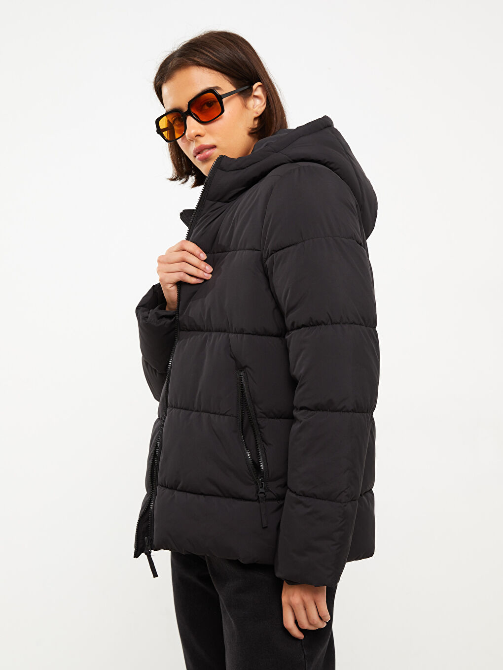 بالطو منتفخ سادة بكابوش للسيدات-1