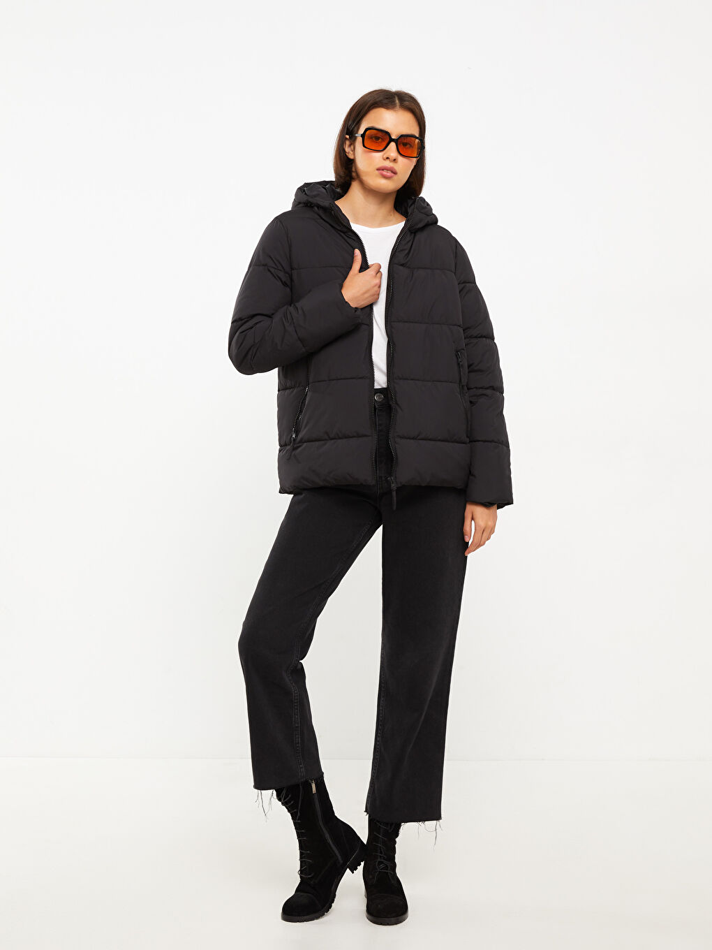 بالطو منتفخ سادة بكابوش للسيدات-2