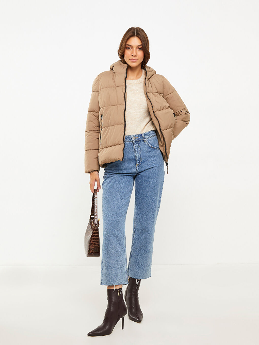 Žena BEŽ Puffer jakna/napuhana deblja jakna-1