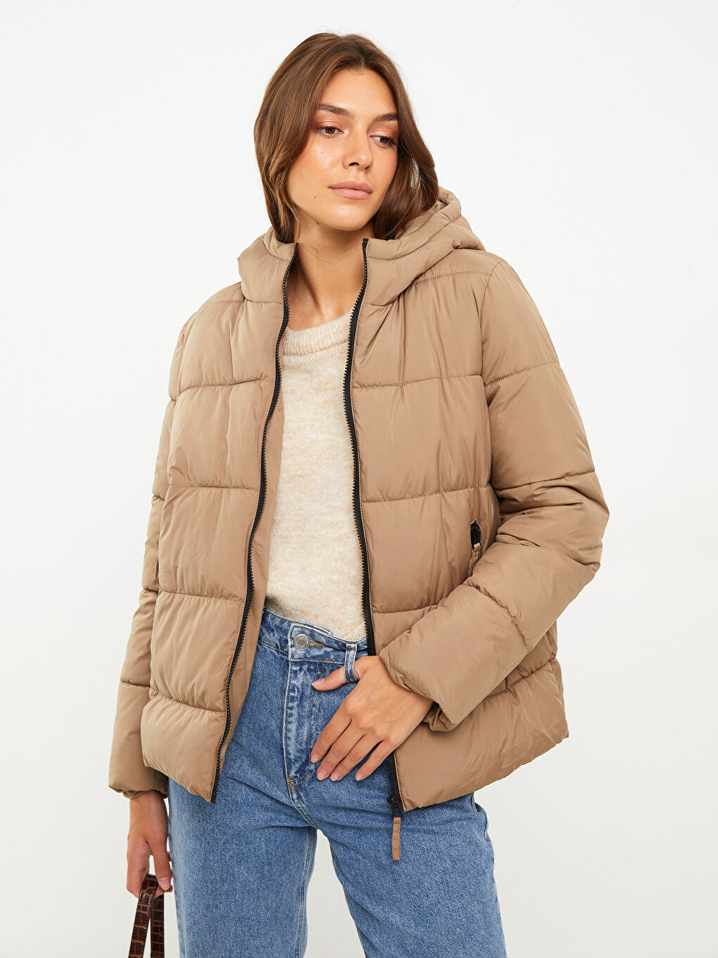 Žena BEŽ Puffer jakna/napuhana deblja jakna-2