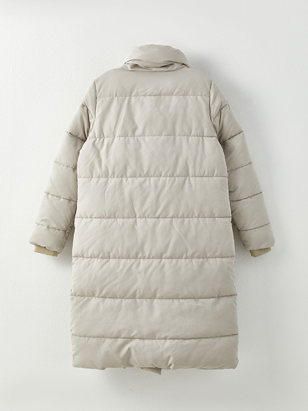 ياقة قمع كم طويل عادي معطف منتفخ للسيدات-7