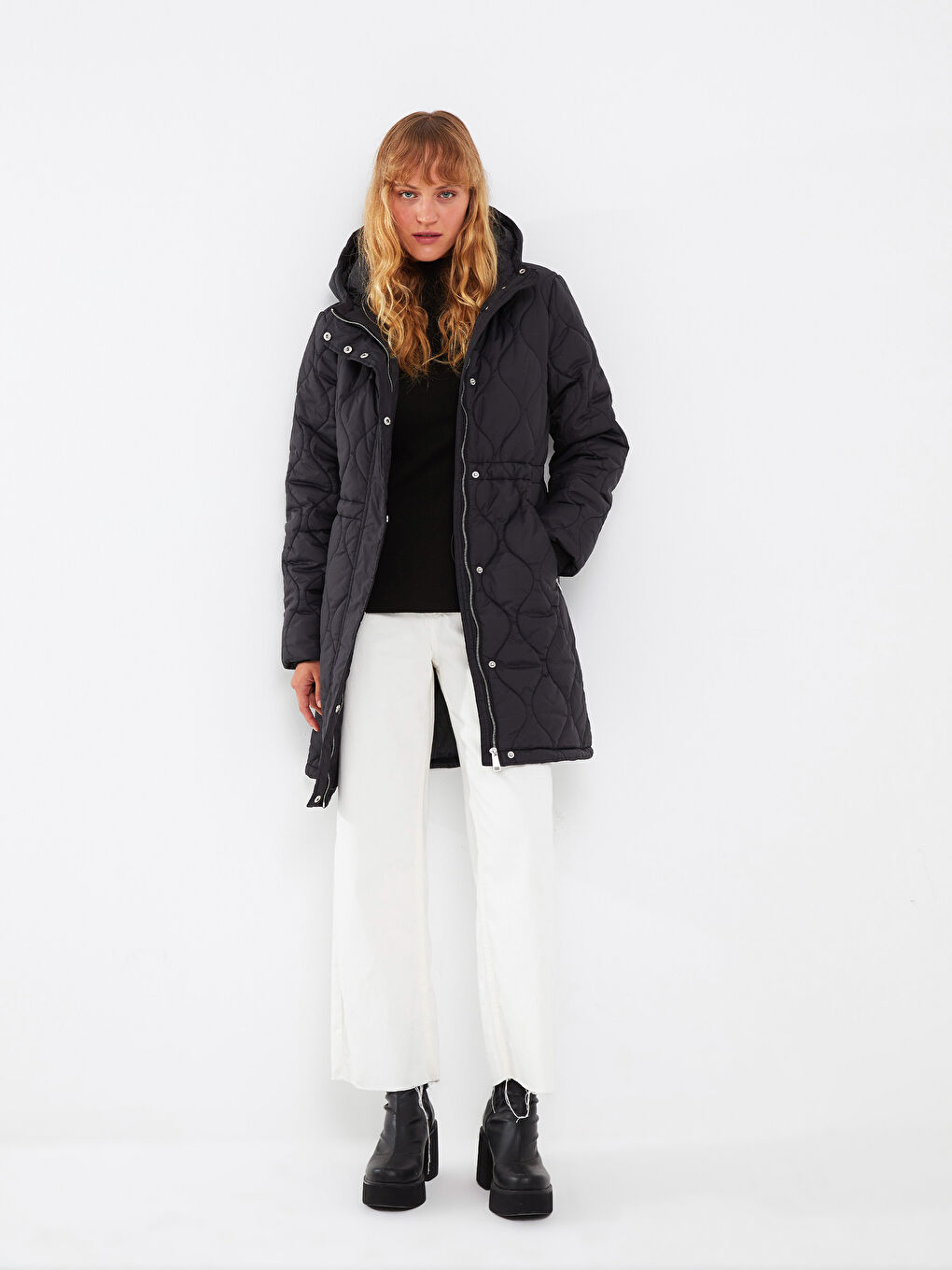 Geacă Matlasată cu Glugă pentru Femei-2