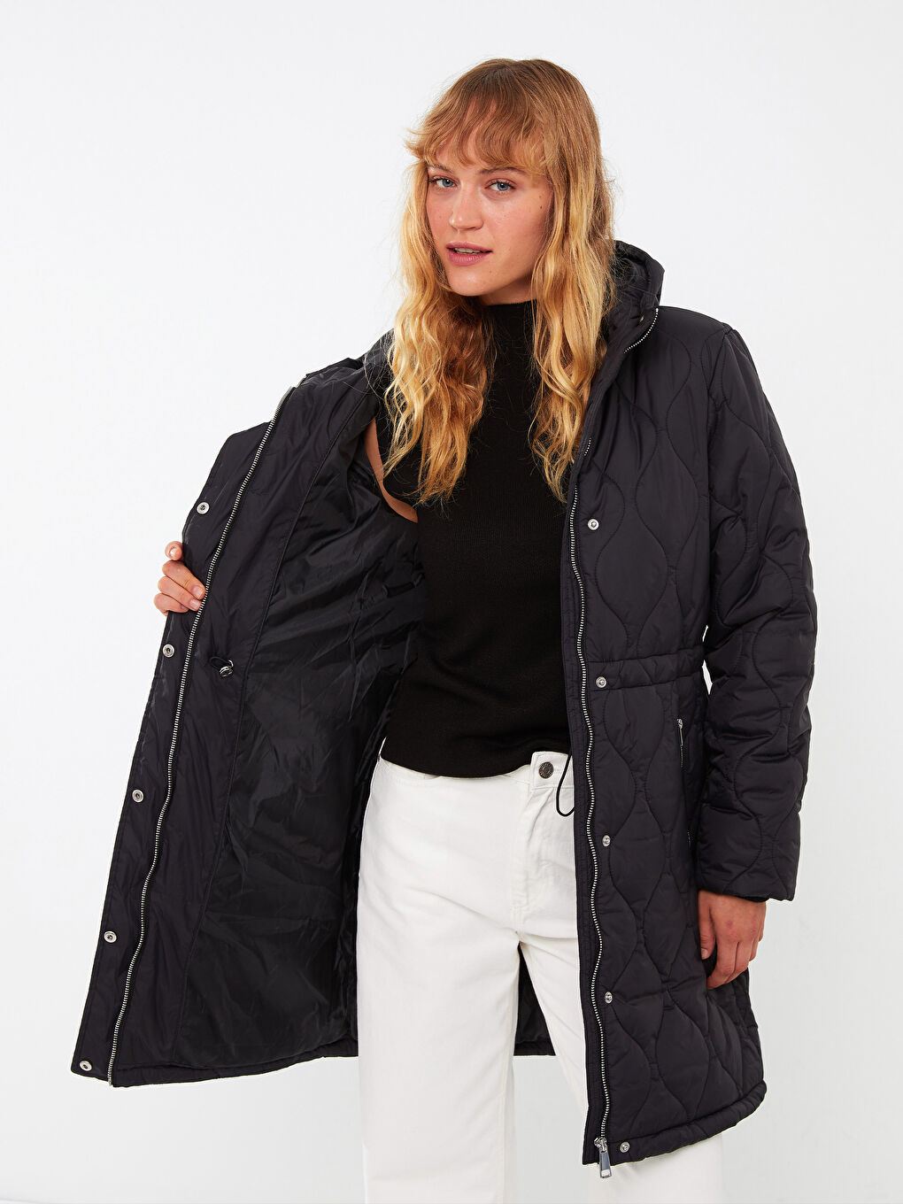 Geacă Matlasată cu Glugă pentru Femei-3