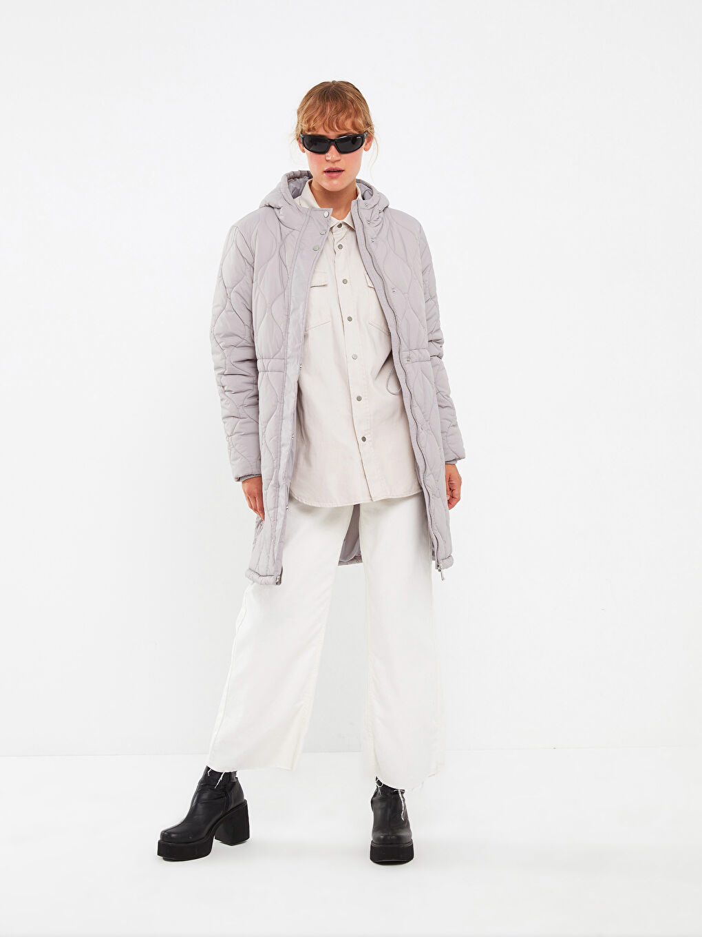 Hooded Quilted Women's Puffer Coat -W22827Z8-SGY
