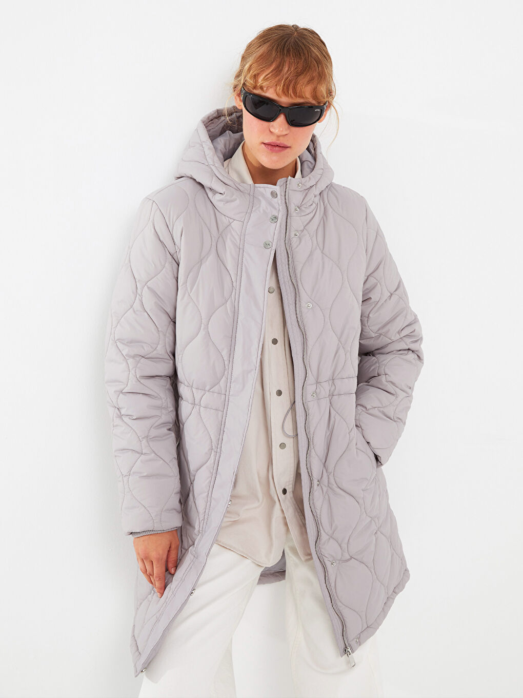 Hooded Quilted Women's Puffer Coat -W22827Z8-SGY