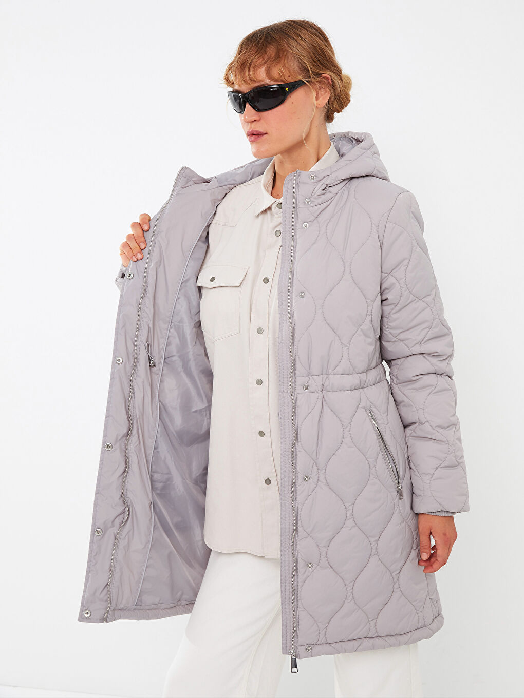 Hooded Quilted Women's Puffer Coat -W22827Z8-SGY