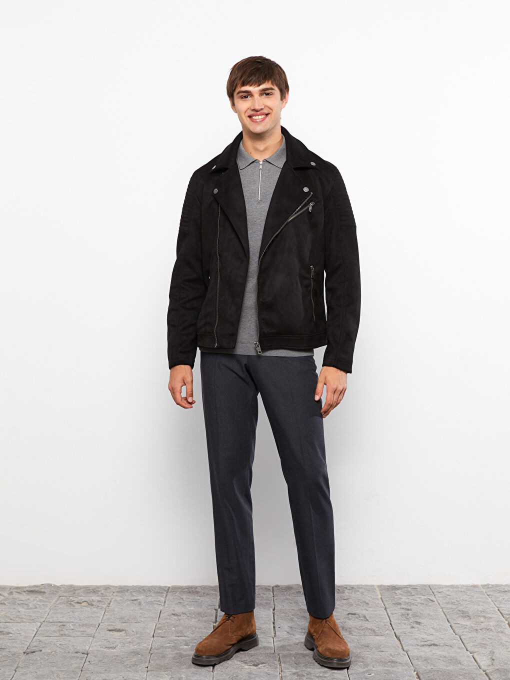 Slim Fit Collared Neck Men's Suede Coat