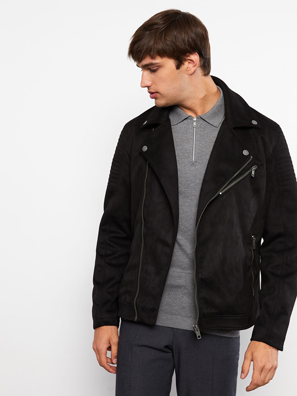 Slim Fit Collared Neck Men's Suede Coat-1