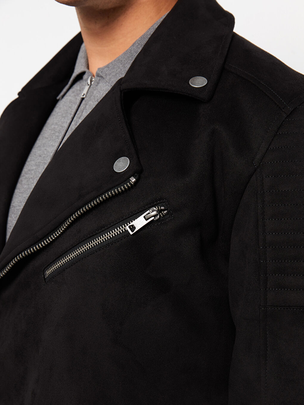 Slim Fit Collared Neck Men's Suede Coat-3