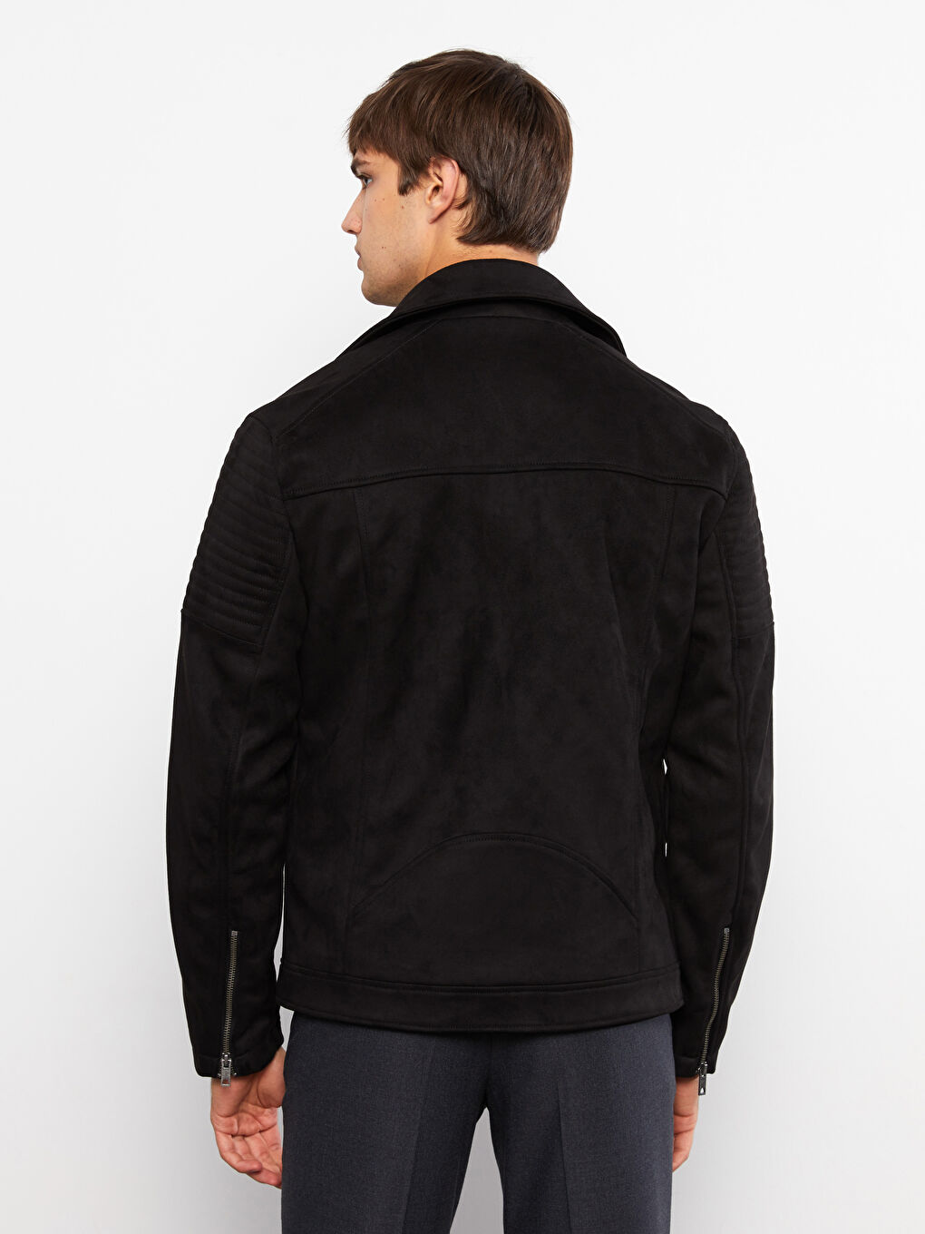 Slim Fit Collared Neck Men's Suede Coat-5