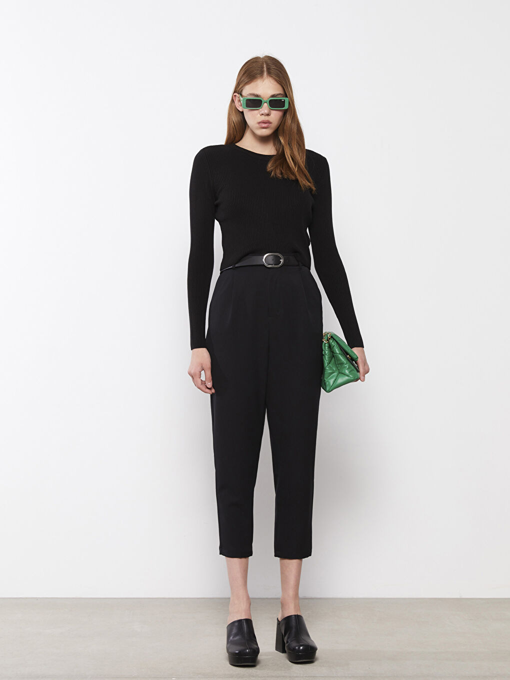 Пуловер с кръгло деколте, изчистен, дълъг ръкав, плетиво за жени-1