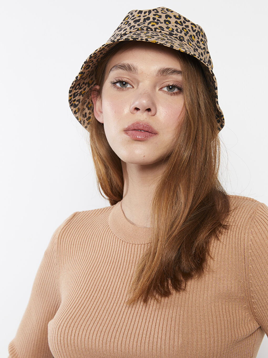 Kahverengi Bisiklet Yaka Düz Uzun Kollu Kadın Triko Kazak-2