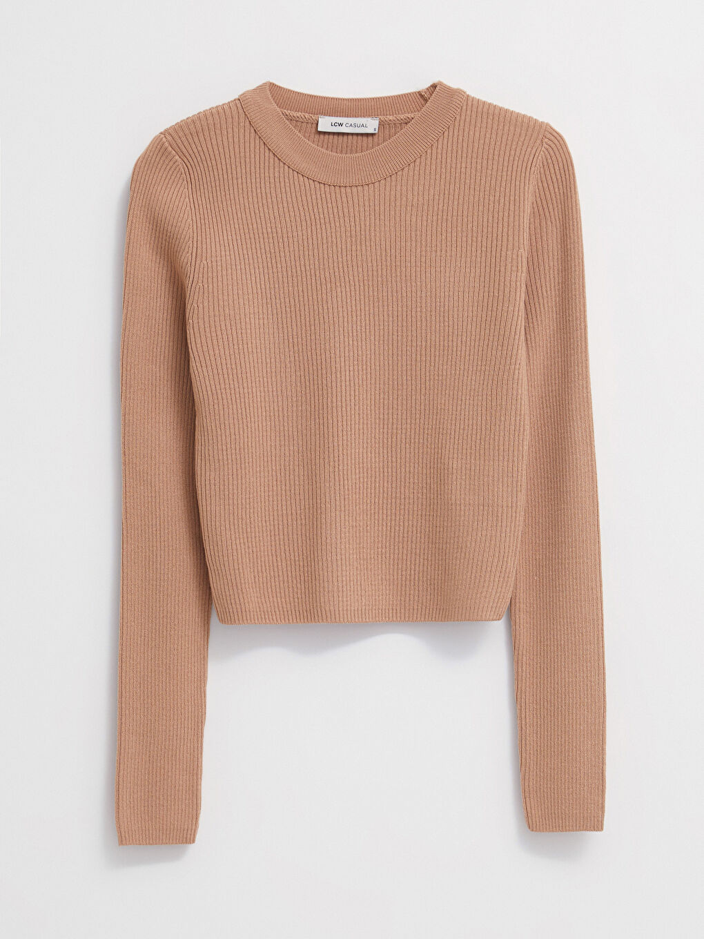 Kahverengi Bisiklet Yaka Düz Uzun Kollu Kadın Triko Kazak-4