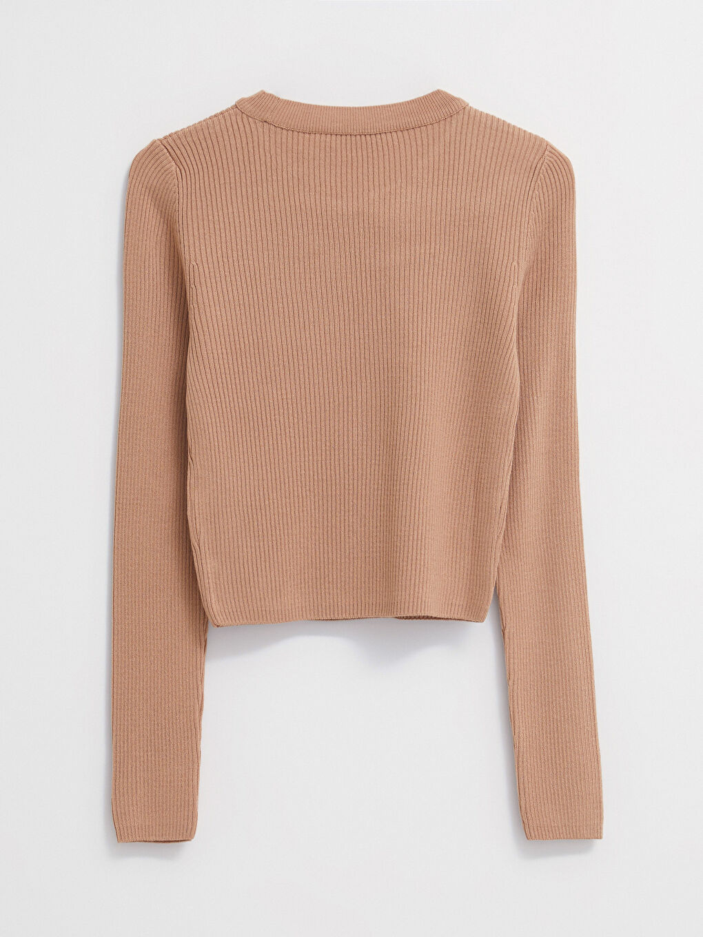 Kahverengi Bisiklet Yaka Düz Uzun Kollu Kadın Triko Kazak-5