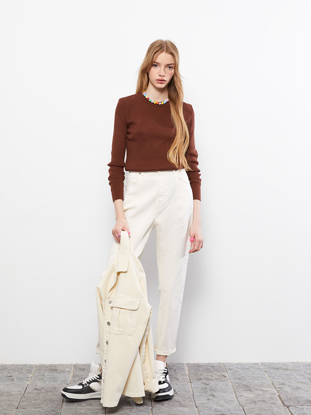 LCW Vision Rundhalsausschnitt Schlicht Langarm Damen Strickpullover -W22852Z8-HFD