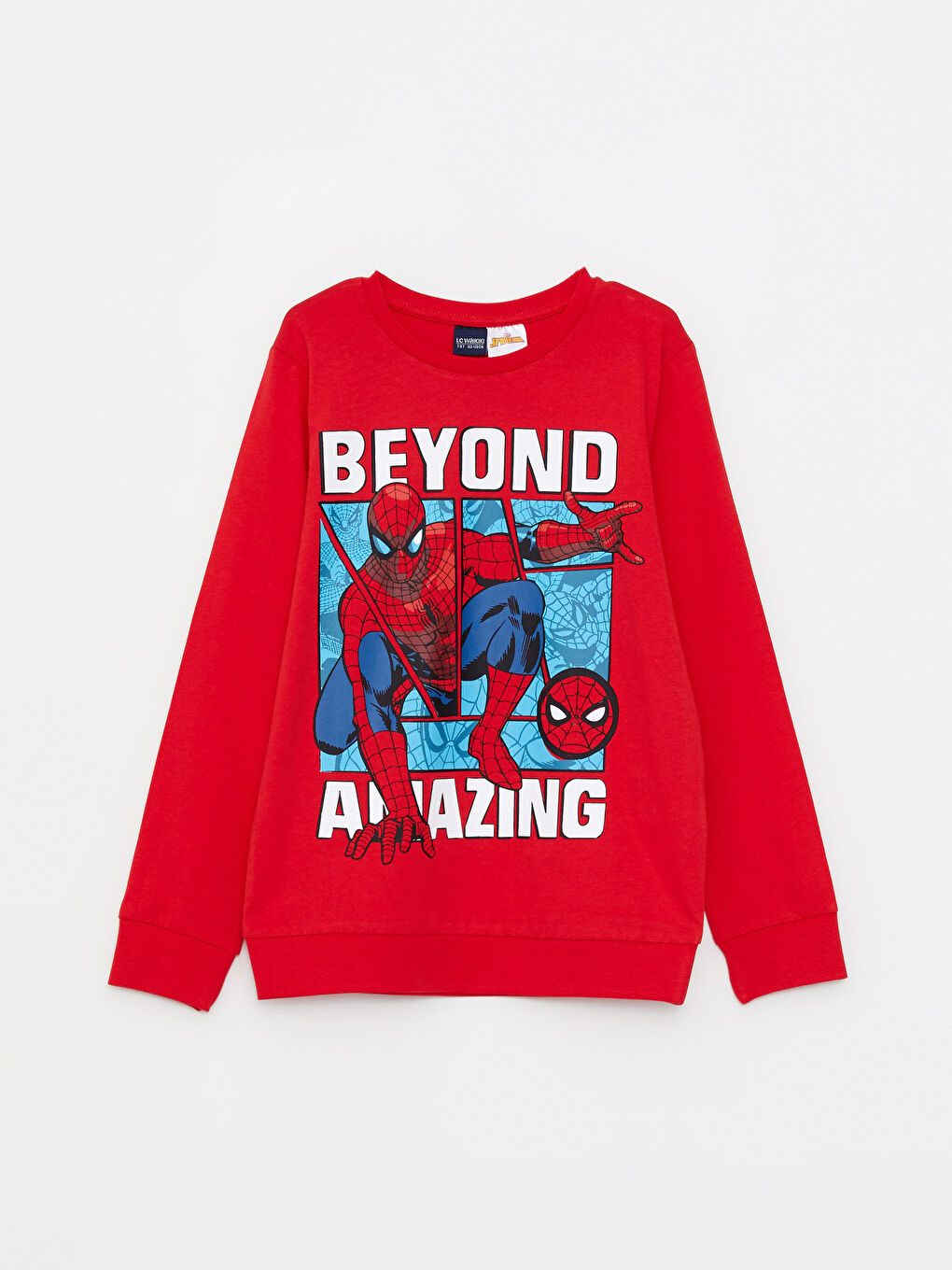 Kırmızı Bisiklet Yaka Spider-Man Baskılı Uzun Kollu Erkek Çocuk Tişört