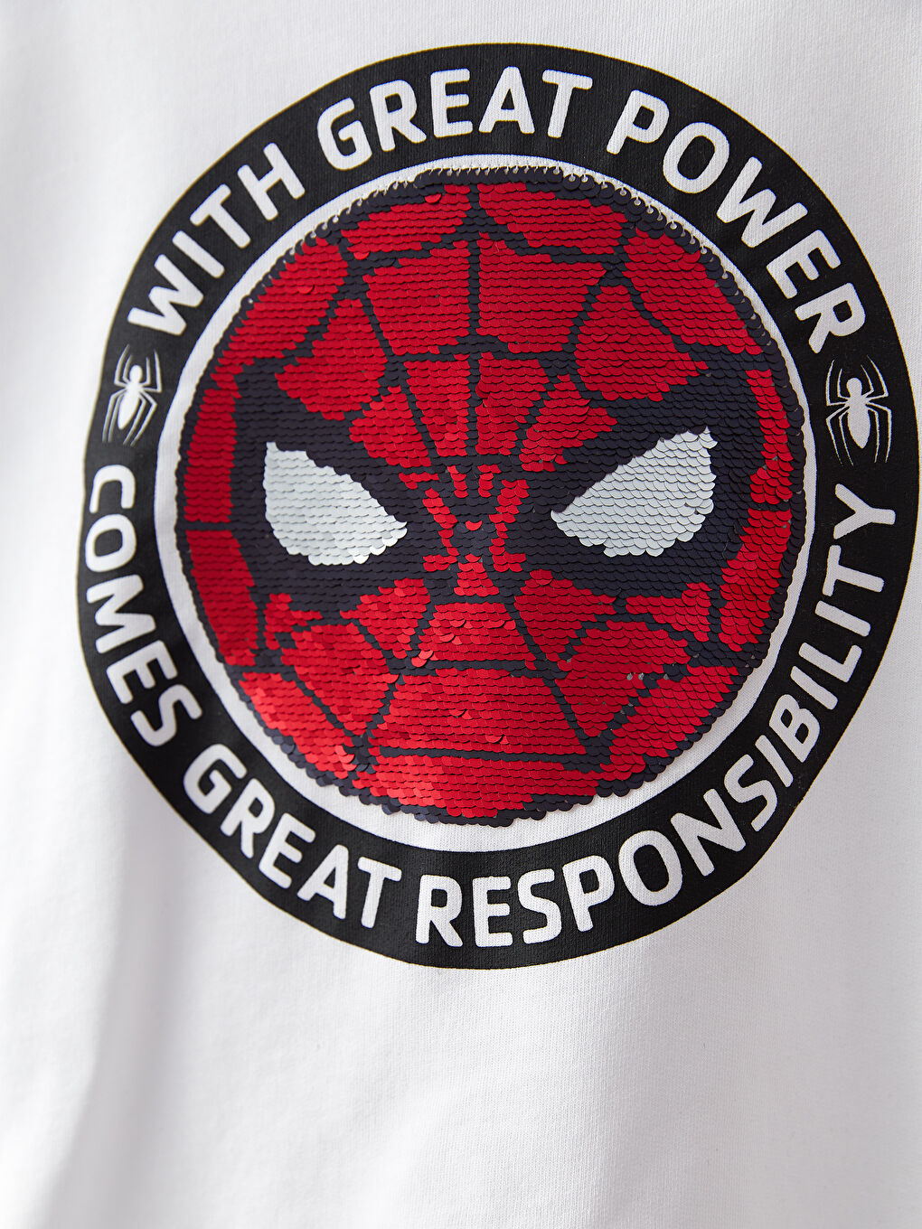 Beyaz Kapüşonlu Spiderman Baskılı Çift Yönlü Payetli Uzun Kollu Erkek Çocuk Sweatshirt-3