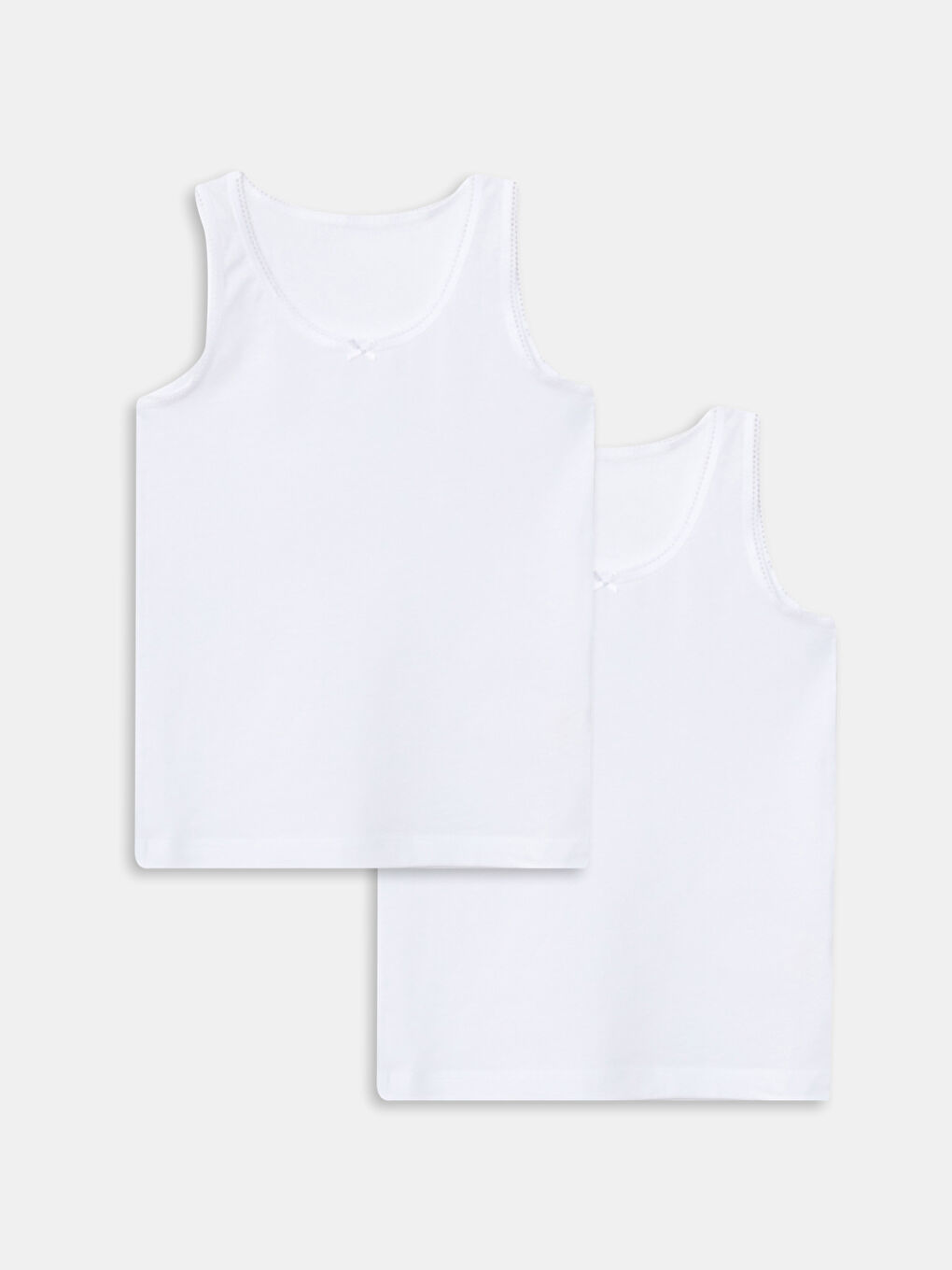 Beyaz Bisiklet Yaka Basic Pamuklu Kız Çocuk Atlet 2'li