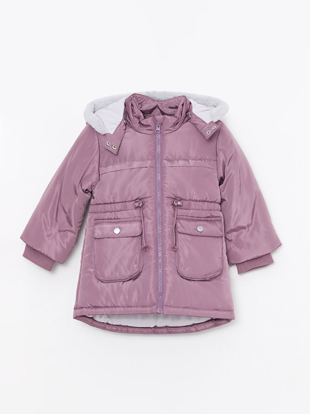 Капюшонды ұзын жеңді негізгі қыз балаға арналған пальто