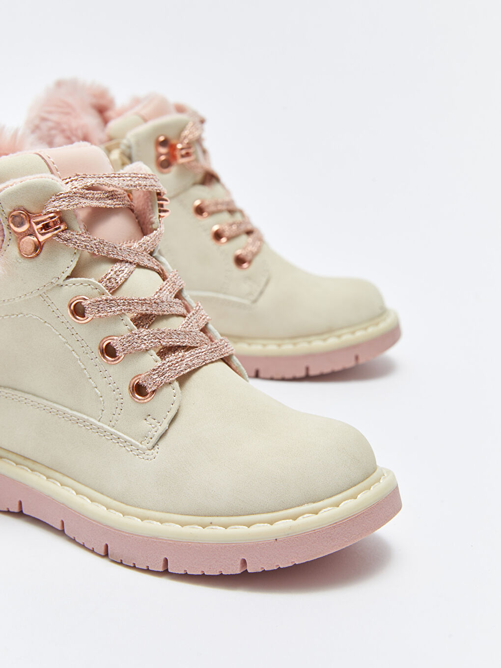 LCW STEPS Faux Leather Laces and Zipper Closure Girls' Boot -W22879Z1-SEP