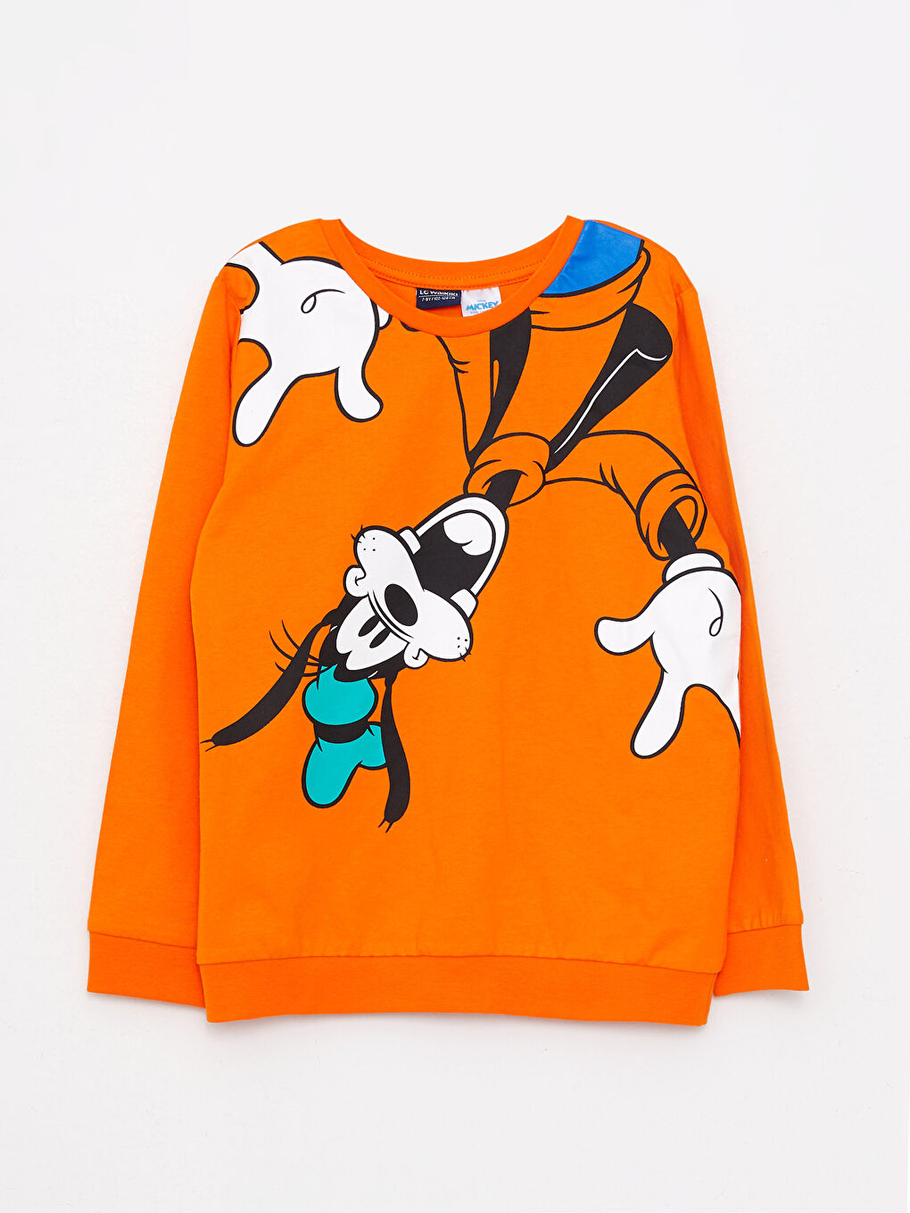 Turuncu Bisiklet Yaka Goofy Baskılı Uzun Kollu Erkek Çocuk Tişört